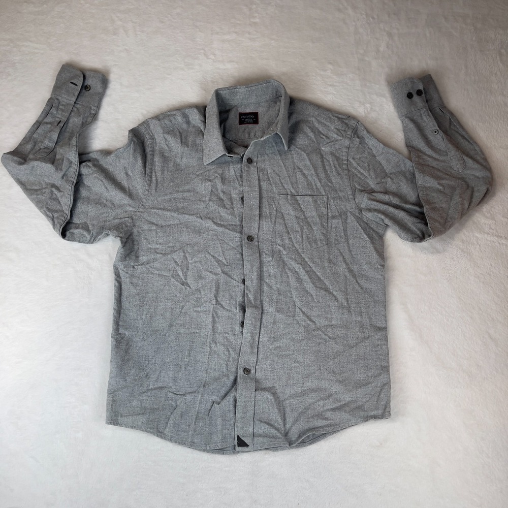 Untuckit Sherwood Shirt Mens Medium Gray Cotton Stretch Easy Care Button Up